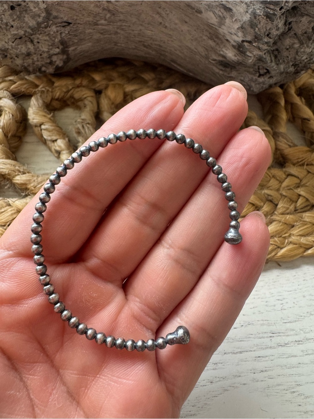 🤩NEW STERLING SILVER MINI BEADED ADJUSTABLE CUFF